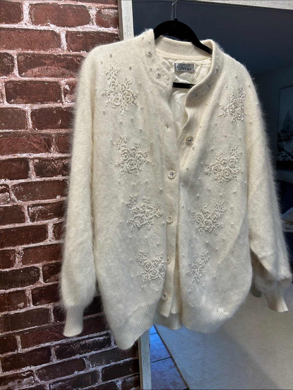 Vintage Cream Beaded Floral Cardigan Sweater - Women